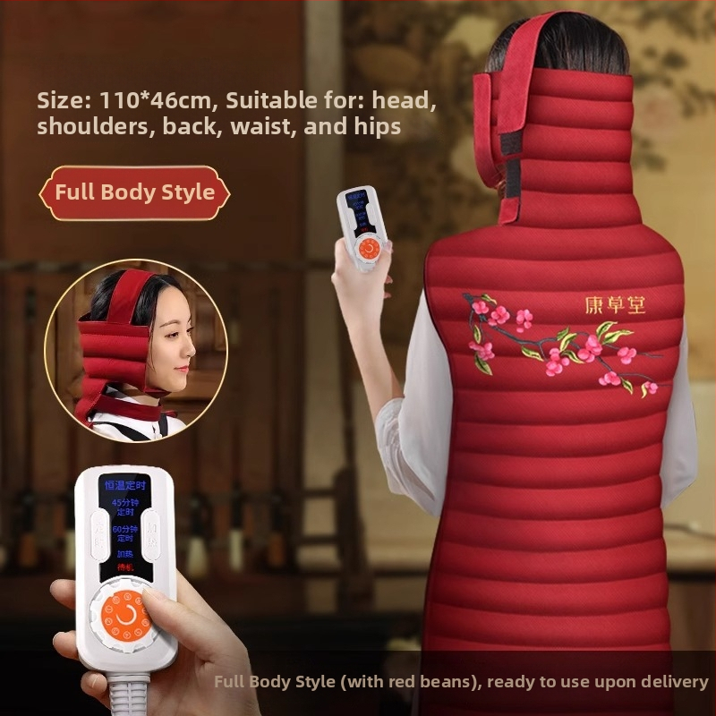 Kubo formos raudonųjų pupelių šilumos kompresas viso kūno gydymui – elektrinis šildymas, 100W, 220V/50Hz, temperatūros diapazonas 30–80°C, 10 lygių valdymas, lininis audinys, CCC sertifikuotas