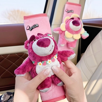 Κάλυμμα ώμου ζώνης ασφαλείας αυτοκινήτου, με σχέδιο αρκουδάκι φράουλα, βελούδινο υλικό, μοντέλο 2024, για γυναίκες