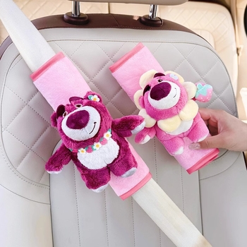 Κάλυμμα ώμου ζώνης ασφαλείας αυτοκινήτου, με σχέδιο αρκουδάκι φράουλα, βελούδινο υλικό, μοντέλο 2024, για γυναίκες