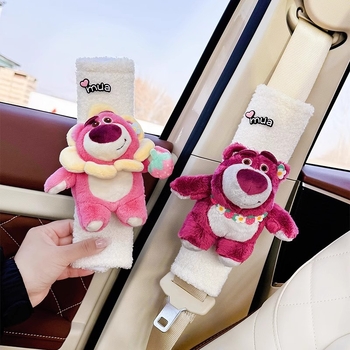 Κάλυμμα ώμου ζώνης ασφαλείας αυτοκινήτου, με σχέδιο αρκουδάκι φράουλα, βελούδινο υλικό, μοντέλο 2024, για γυναίκες