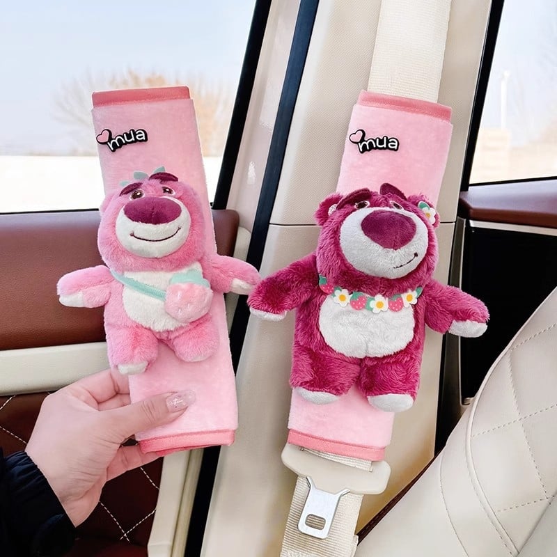 Κάλυμμα ώμου ζώνης ασφαλείας αυτοκινήτου, με σχέδιο αρκουδάκι φράουλα, βελούδινο υλικό, μοντέλο 2024, για γυναίκες