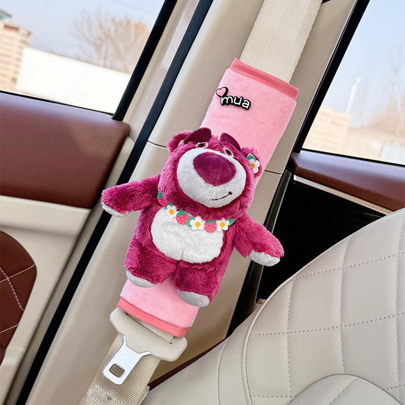 Κάλυμμα ώμου ζώνης ασφαλείας αυτοκινήτου, με σχέδιο αρκουδάκι φράουλα, βελούδινο υλικό, μοντέλο 2024, για γυναίκες