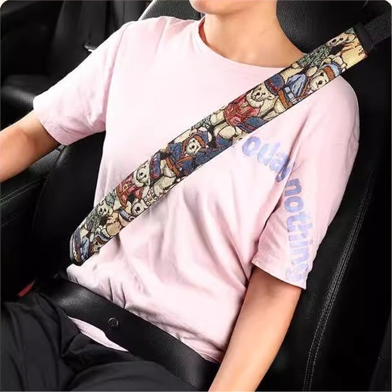 Zaštitnik ramena sigurnosnog pojasa automobila — laneno vlakno, crtani stil, Hand in Hand, model 001