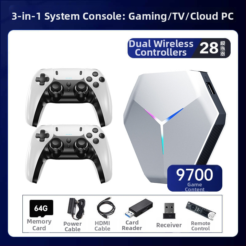 X10 Spēļu Kaste ar Dubultās Sistēmas Atbalstu, Android 11, Cloud PC, 2GB RAM + 16GB ROM, HDMI/AV, 2–4 Spēlētāji, Esports Stils