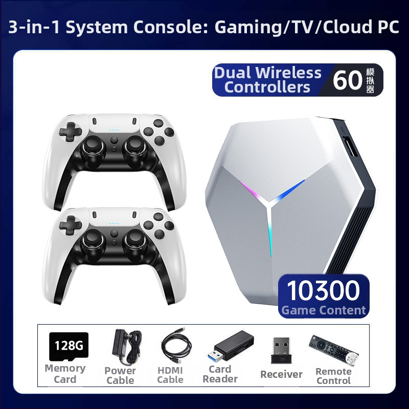 X10 Spēļu Kaste ar Dubultās Sistēmas Atbalstu, Android 11, Cloud PC, 2GB RAM + 16GB ROM, HDMI/AV, 2–4 Spēlētāji, Esports Stils