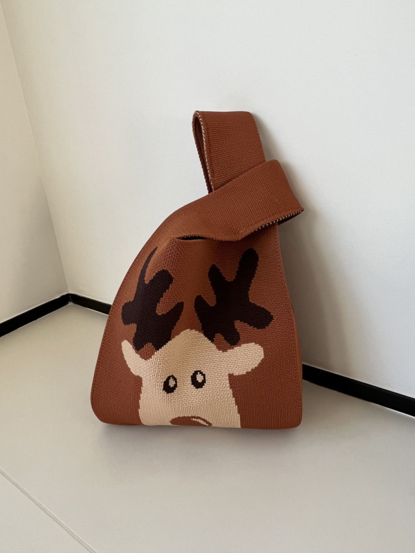 Плетена чанта за ежедневна употреба, вертикална квадратна форма, полиестер, без подплата, външен джоб, без презрамки