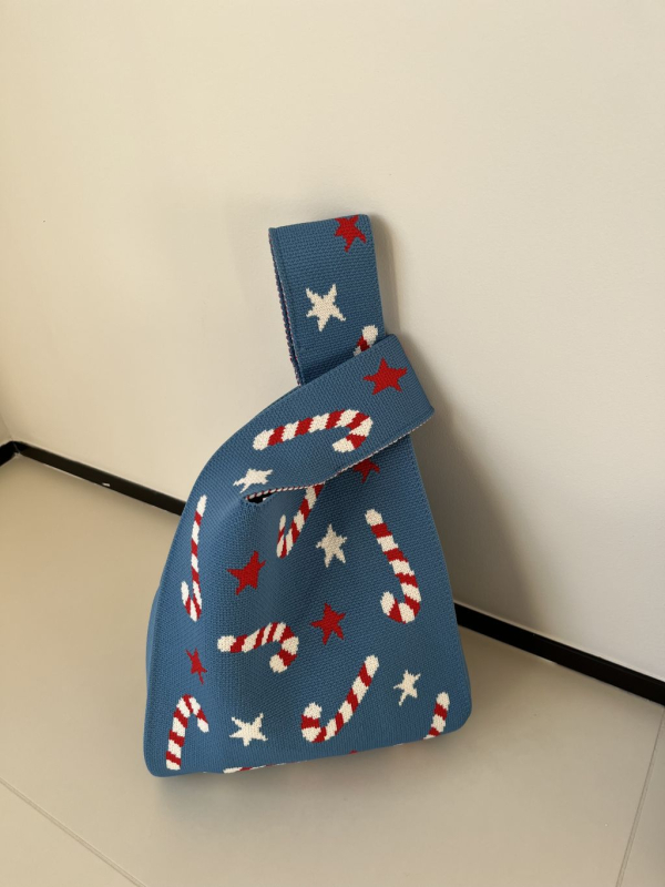 Плетена чанта за ежедневна употреба, вертикална квадратна форма, полиестер, без подплата, външен джоб, без презрамки