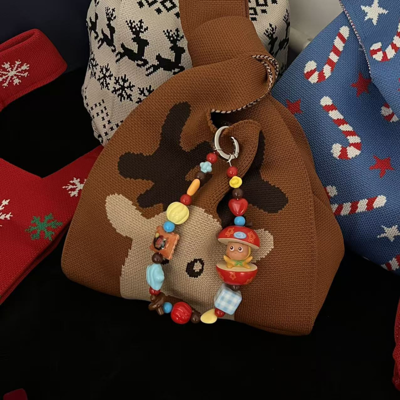 Плетена чанта за ежедневна употреба, вертикална квадратна форма, полиестер, без подплата, външен джоб, без презрамки