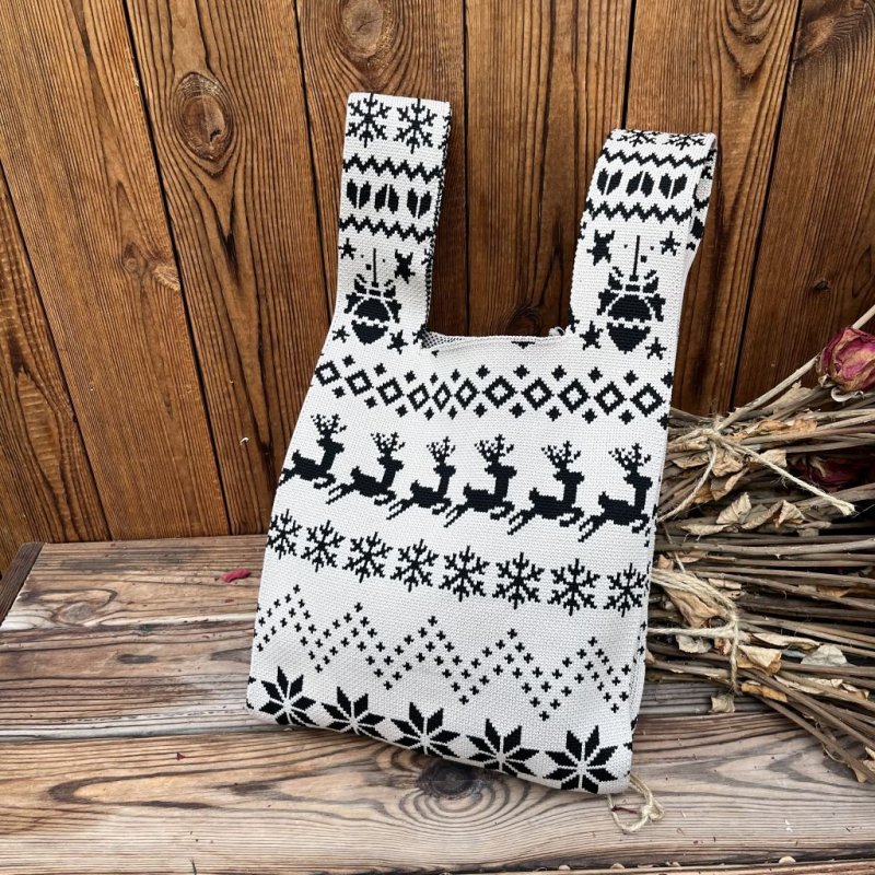 Плетена чанта за ежедневна употреба, вертикална квадратна форма, полиестер, без подплата, външен джоб, без презрамки