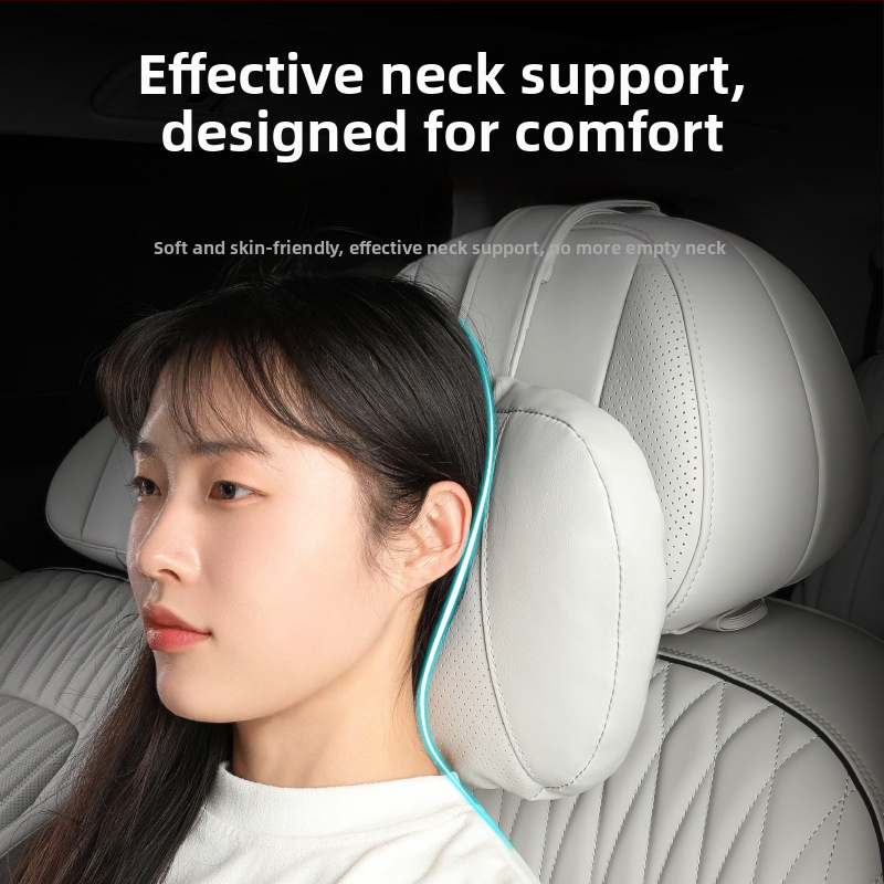 Auto galvas un kakla spilvens ar atmiņas putām, perforēta elpojoša pārklājuma no Nappa ādas, universāla pielietojums, muguras daļas atbalsts, iespēja pielāgot logotipu