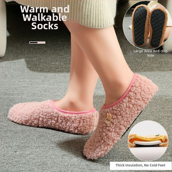 Вътрешни неплъзгащи се велурени подови чорапи за деца и възрастни, дебели зайча козина, къса тръба