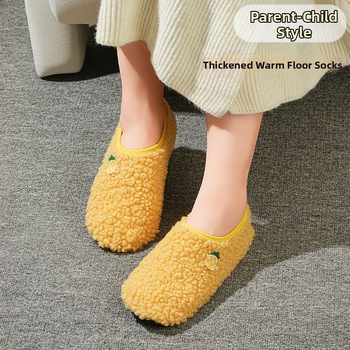 Вътрешни неплъзгащи се велурени подови чорапи за деца и възрастни, дебели зайча козина, къса тръба