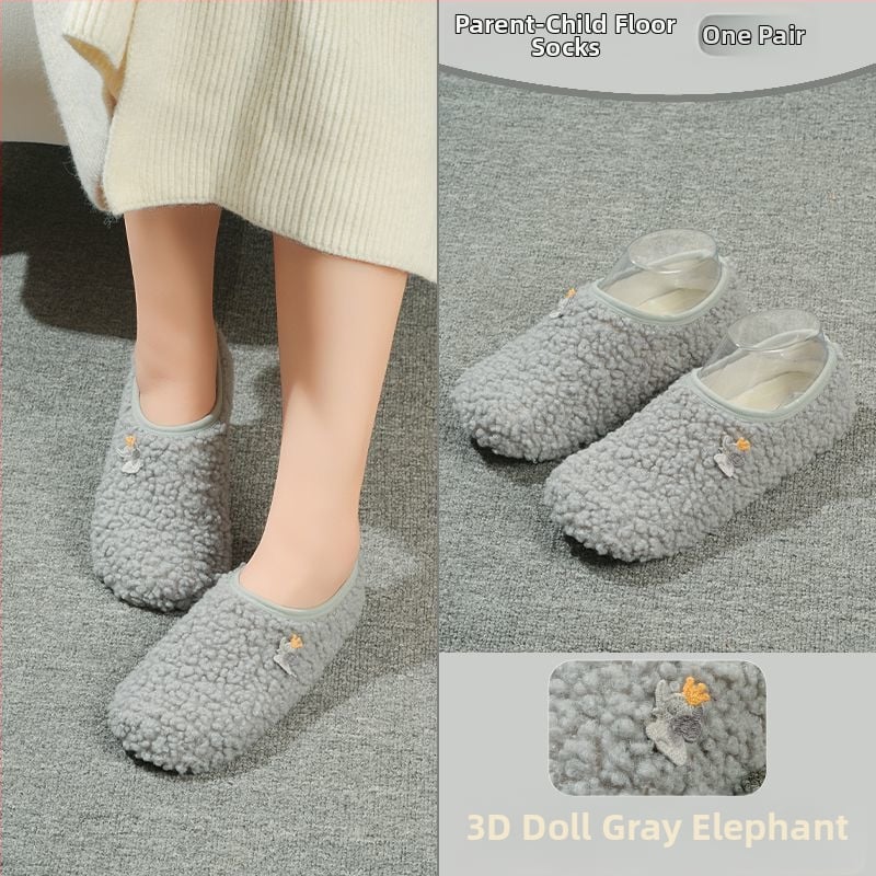 Вътрешни неплъзгащи се велурени подови чорапи за деца и възрастни, дебели зайча козина, къса тръба