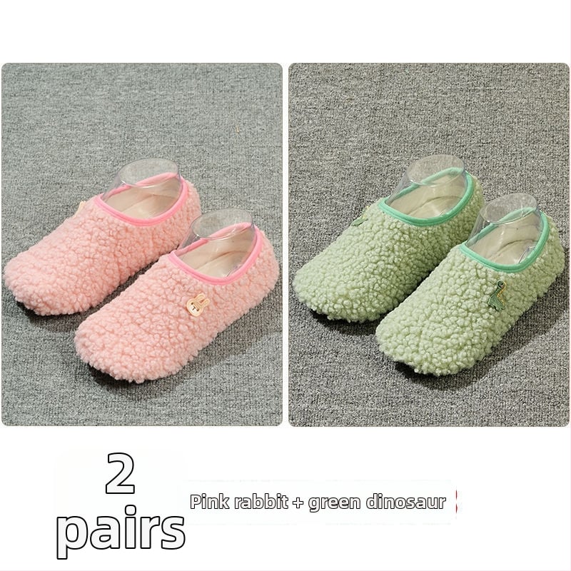 Вътрешни неплъзгащи се велурени подови чорапи за деца и възрастни, дебели зайча козина, къса тръба