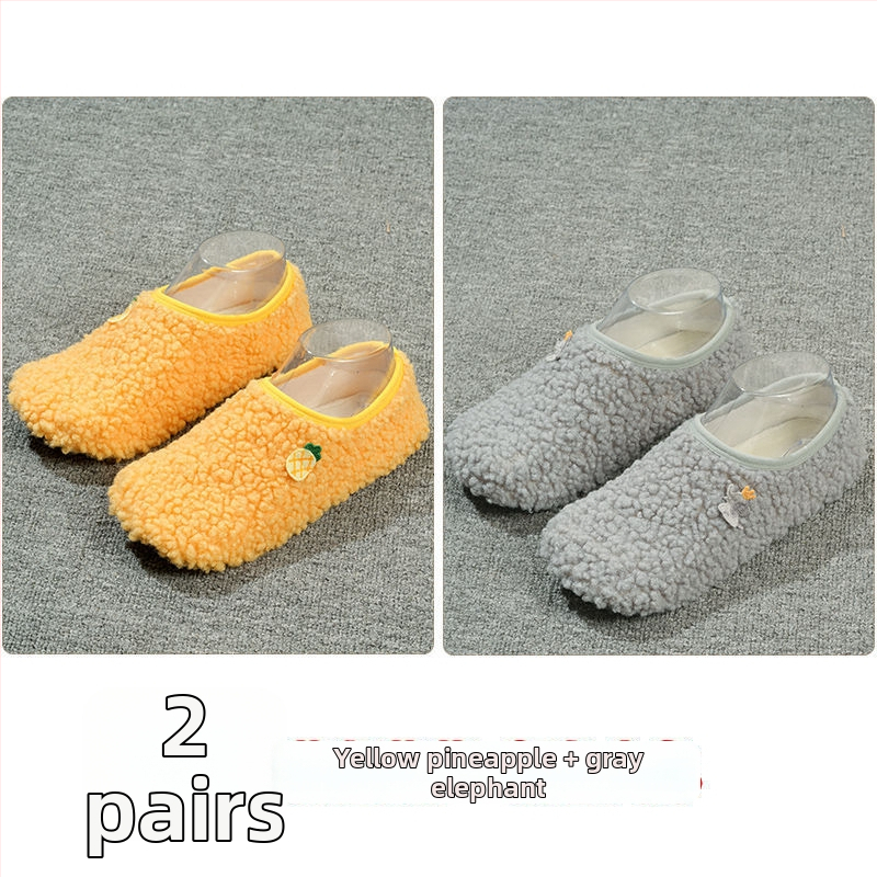 Вътрешни неплъзгащи се велурени подови чорапи за деца и възрастни, дебели зайча козина, къса тръба