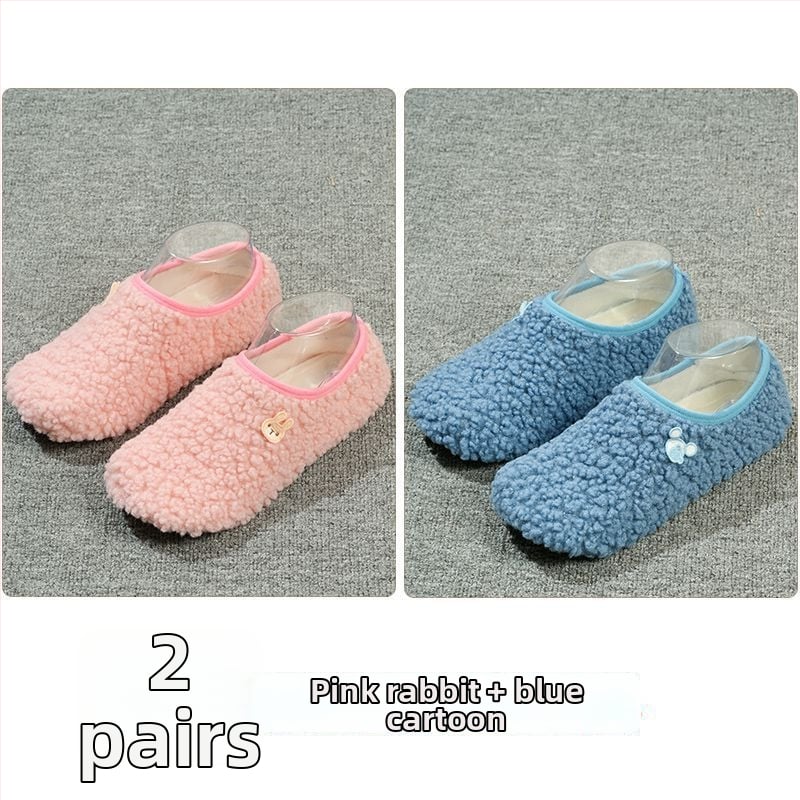 Вътрешни неплъзгащи се велурени подови чорапи за деца и възрастни, дебели зайча козина, къса тръба