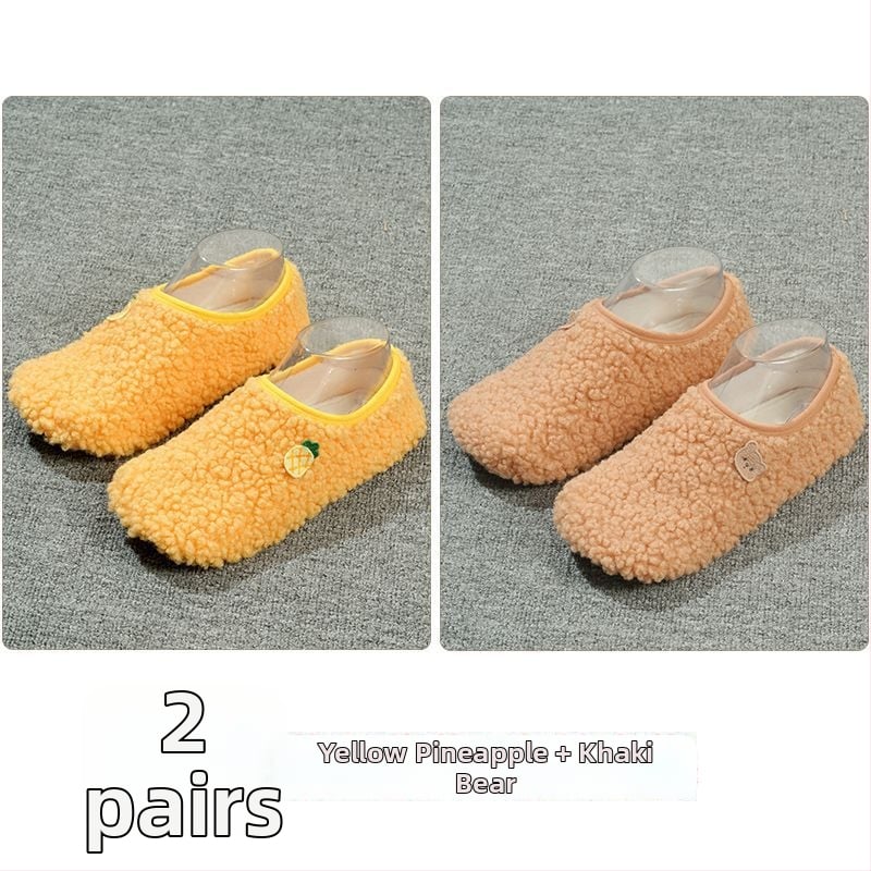 Вътрешни неплъзгащи се велурени подови чорапи за деца и възрастни, дебели зайча козина, къса тръба