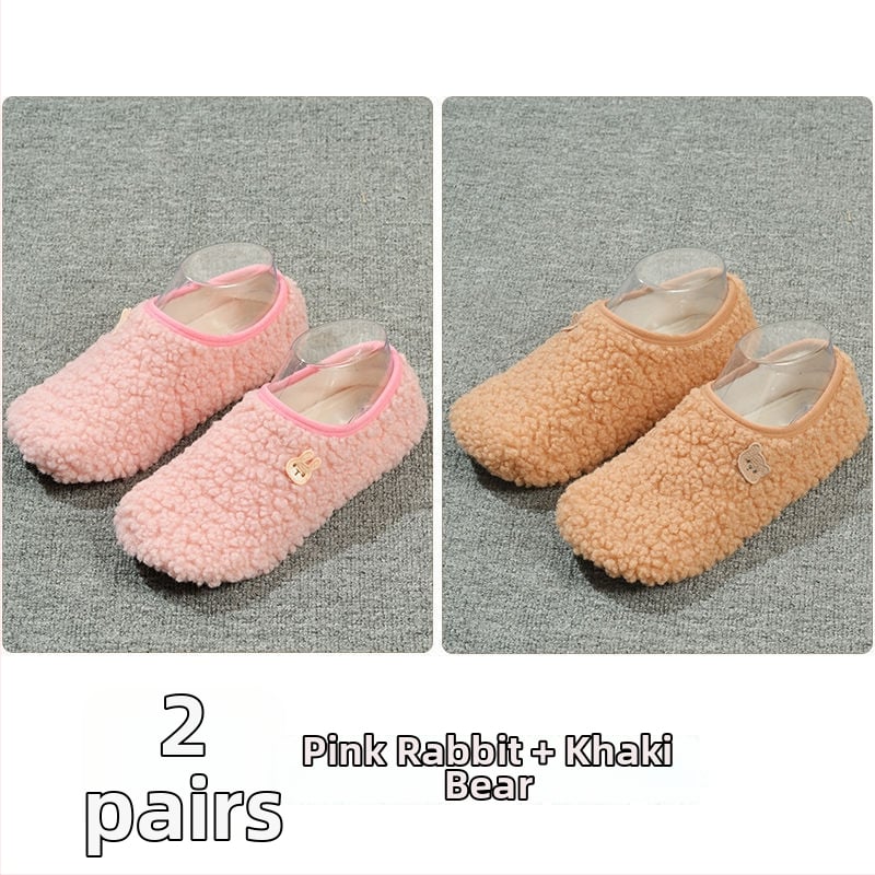 Вътрешни неплъзгащи се велурени подови чорапи за деца и възрастни, дебели зайча козина, къса тръба