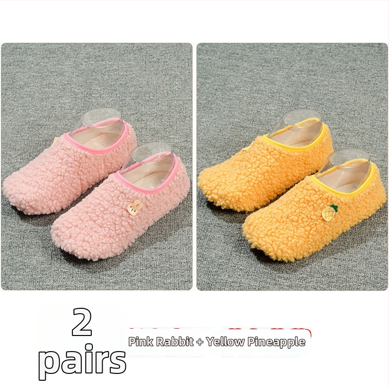 Вътрешни неплъзгащи се велурени подови чорапи за деца и възрастни, дебели зайча козина, къса тръба