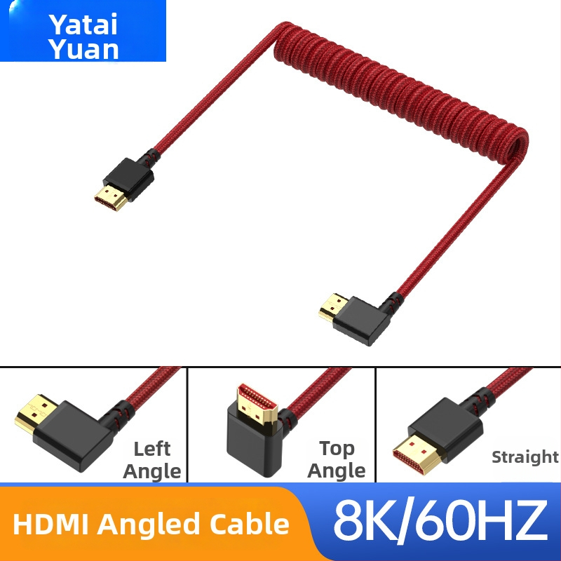 HDMI 2.1 kábel s pravým uhlom, farebnou opletkou a pružinovým ťahom, 1 m, 8K video