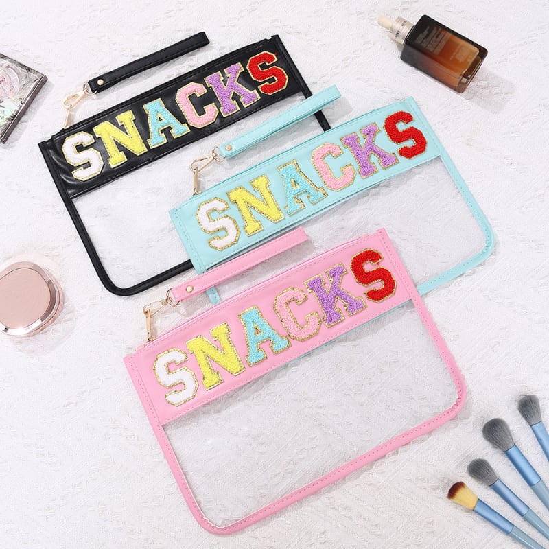 Козметична чанта с буквен принт от прозрачен PVC, PU подплата (PVC материал; модел: букви; подплата: PU; водоустойчива)