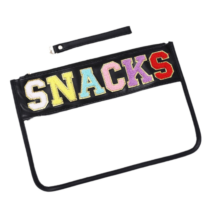 Козметична чанта с буквен принт от прозрачен PVC, PU подплата (PVC материал; модел: букви; подплата: PU; водоустойчива)