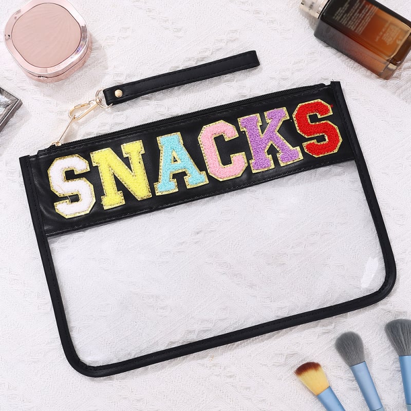 Козметична чанта с буквен принт от прозрачен PVC, PU подплата (PVC материал; модел: букви; подплата: PU; водоустойчива)