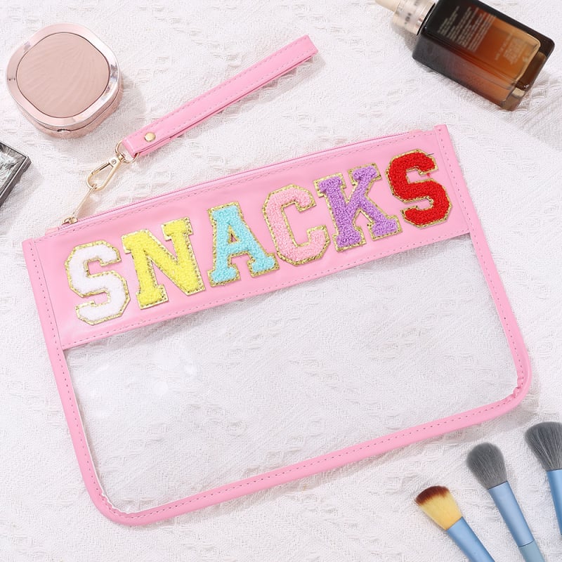 Козметична чанта с буквен принт от прозрачен PVC, PU подплата (PVC материал; модел: букви; подплата: PU; водоустойчива)