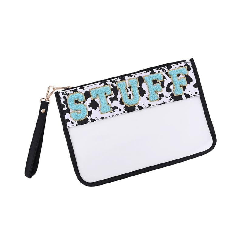 Козметична чанта с буквен принт от прозрачен PVC, PU подплата (PVC материал; модел: букви; подплата: PU; водоустойчива)