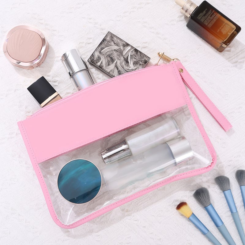 Козметична чанта с буквен принт от прозрачен PVC, PU подплата (PVC материал; модел: букви; подплата: PU; водоустойчива)