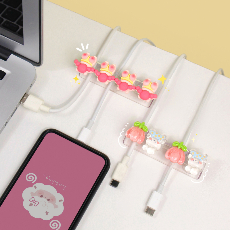 Datora galda kabelu organizētājs, jauks karikatūru stilā, uzglabāšanas turētājs uzlādes un datu kabeliem