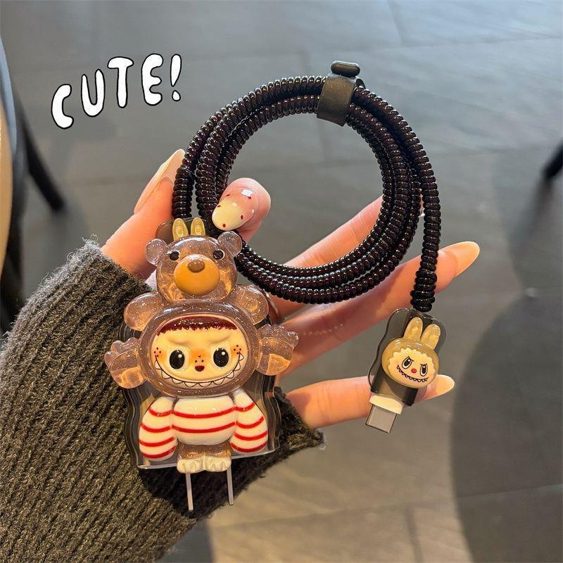 Apple uzlādes kabelis aizsargapvalks ar karikatūras kabeli vītni