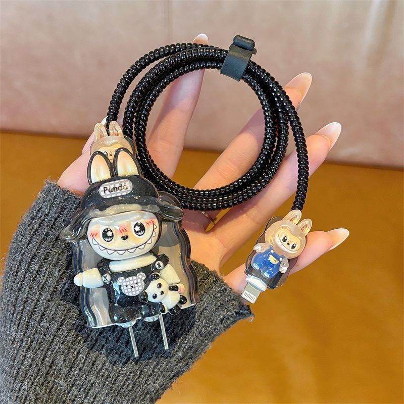 Apple uzlādes kabelis aizsargapvalks ar karikatūras kabeli vītni