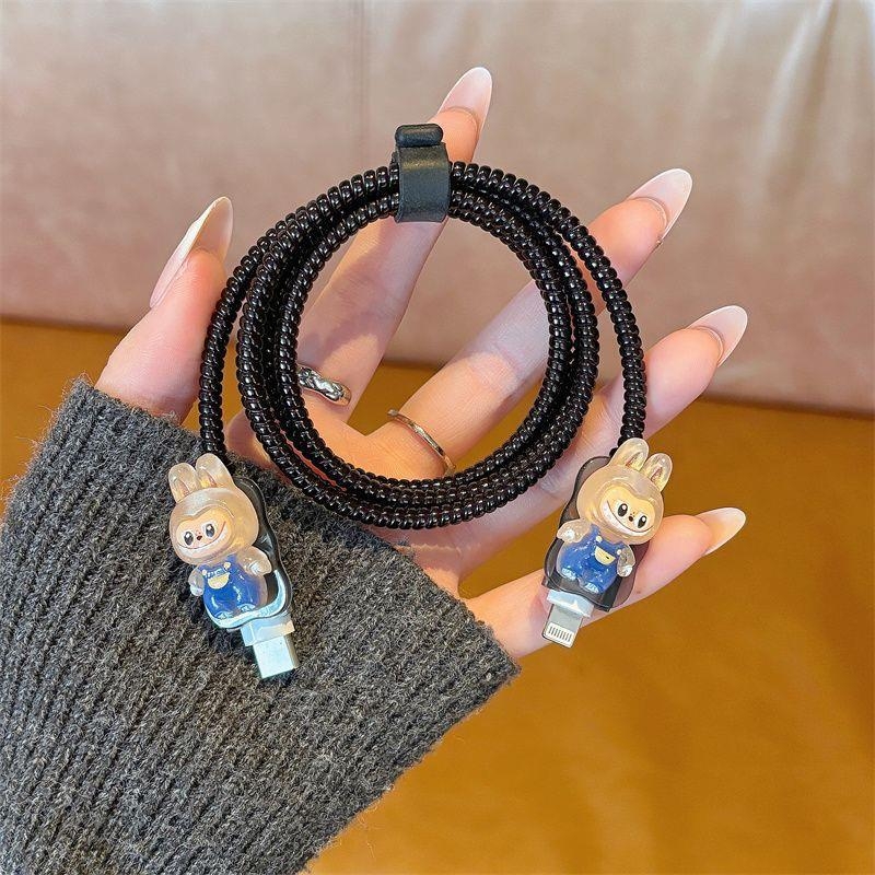 Apple uzlādes kabelis aizsargapvalks ar karikatūras kabeli vītni