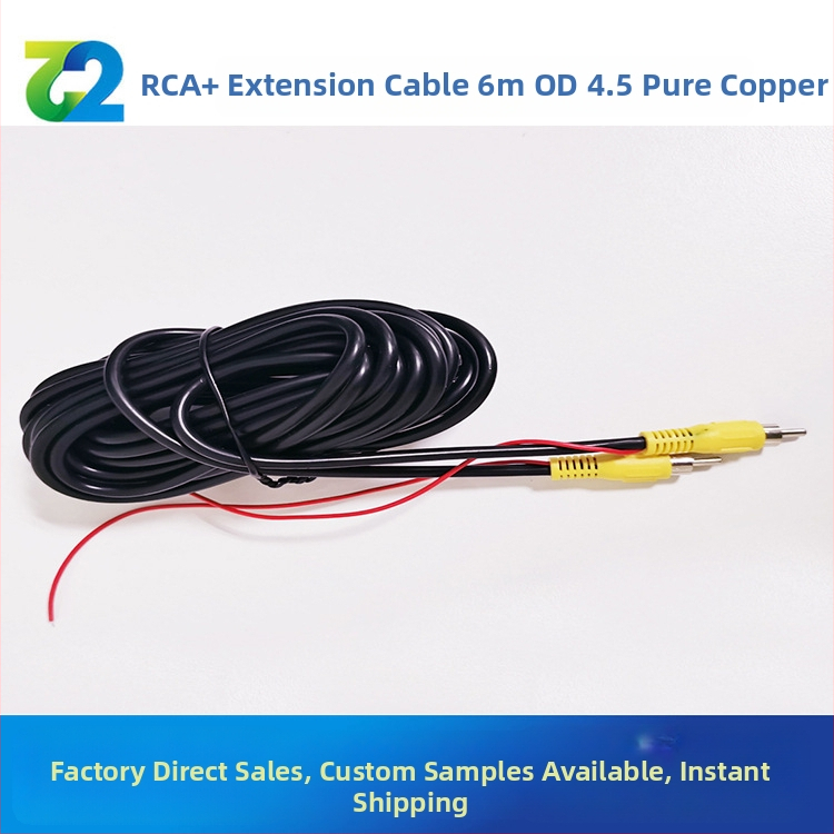 Automobilový videopredĺžovací kábel so zvukom a cúvacou kamerou, PVC plášť, RoHS certifikovaný, značka Two or two, kompatibilný so zvukom a videom.