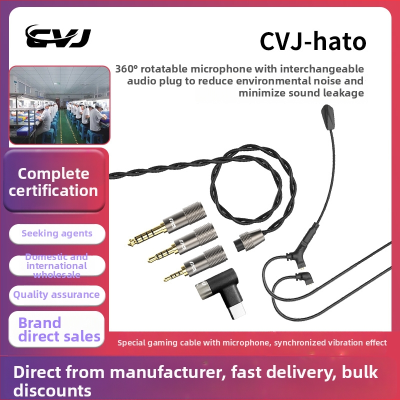 CVJ Hato cablu pentru căști de gaming, mufe înlocuibile 3.5mm și Type-C, nucleu din cupru placat cu argint, cupru fără oxigen, lungime 1,5 m, distorsiune 0,1%