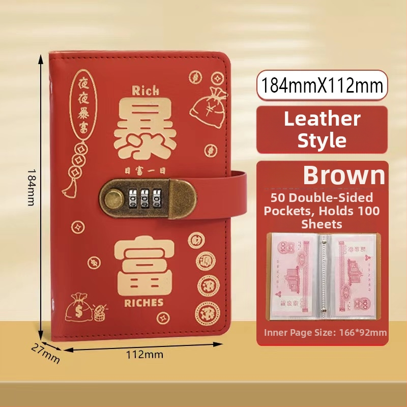 Bankas kontu grāmatu turētājs ar paroles slēdzeni – mākslīgā āda, kontu grāmatu un čekiem, modelis Cd dj, zīmols Full chain, produkta kods Get rich money book