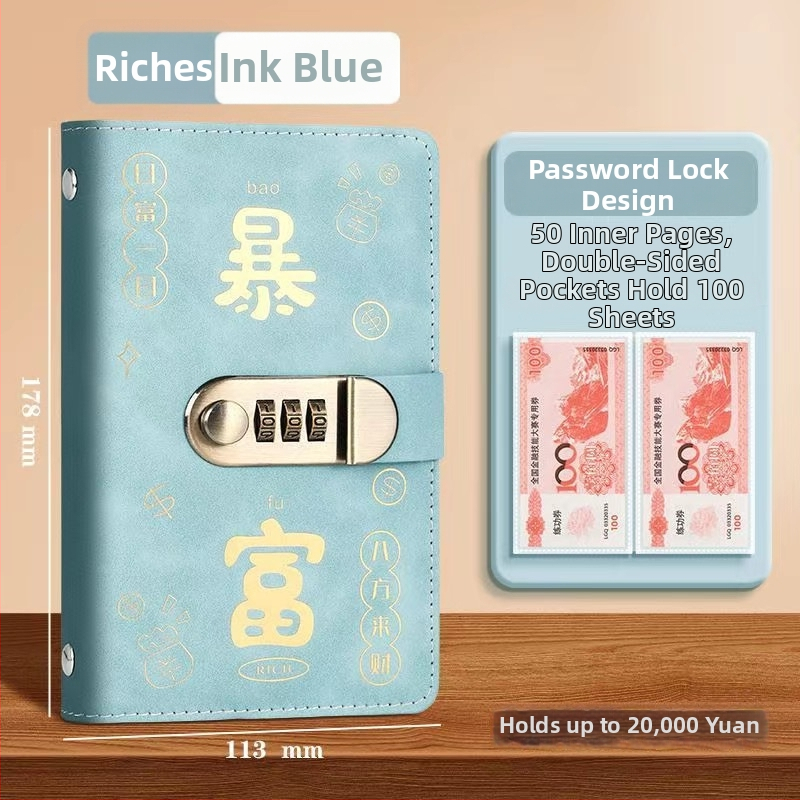 Bankas kontu grāmatu turētājs ar paroles slēdzeni – mākslīgā āda, kontu grāmatu un čekiem, modelis Cd dj, zīmols Full chain, produkta kods Get rich money book