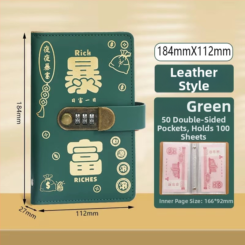 Bankas kontu grāmatu turētājs ar paroles slēdzeni – mākslīgā āda, kontu grāmatu un čekiem, modelis Cd dj, zīmols Full chain, produkta kods Get rich money book