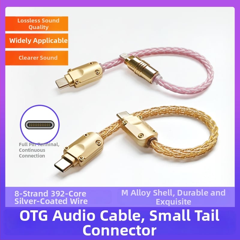 OTG Type-C audio kábel XS-012 s malým koncovým adaptérom na slúchadlá, prenosné DAC zvuková karta kábel, strieborný povlak