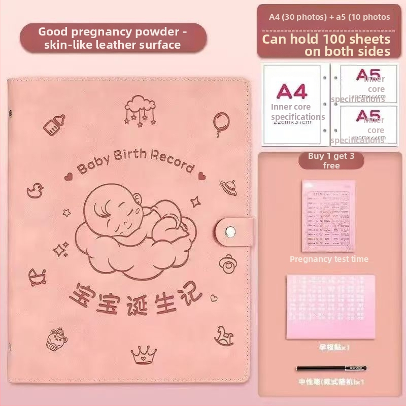 Ādas grāmata grūtnieču uzskaitēm — modelis Sleeping Baby Storage Book; 120 lapas; biezums 1.5; materiāla biezums 0.2; logotipa drukāšana iespējama