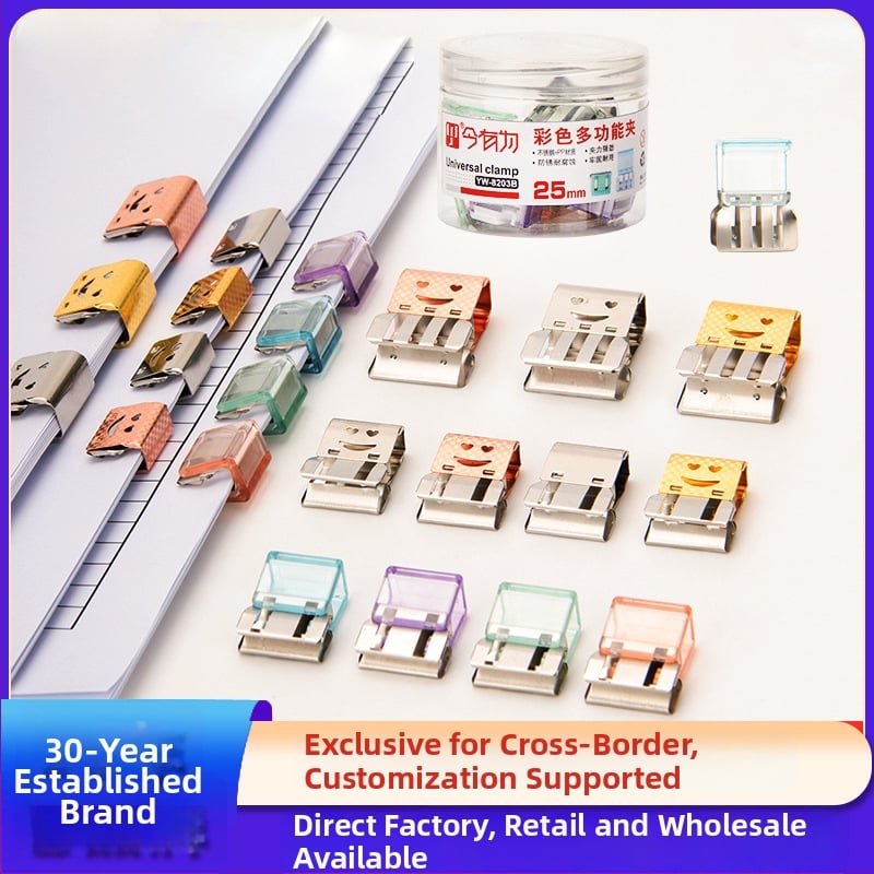 Push klip za dokumente – metalna i plastična konstrukcija; klip za sortiranje dokumenata; višenamjenski klip za skladištenje; marka Today is promising.