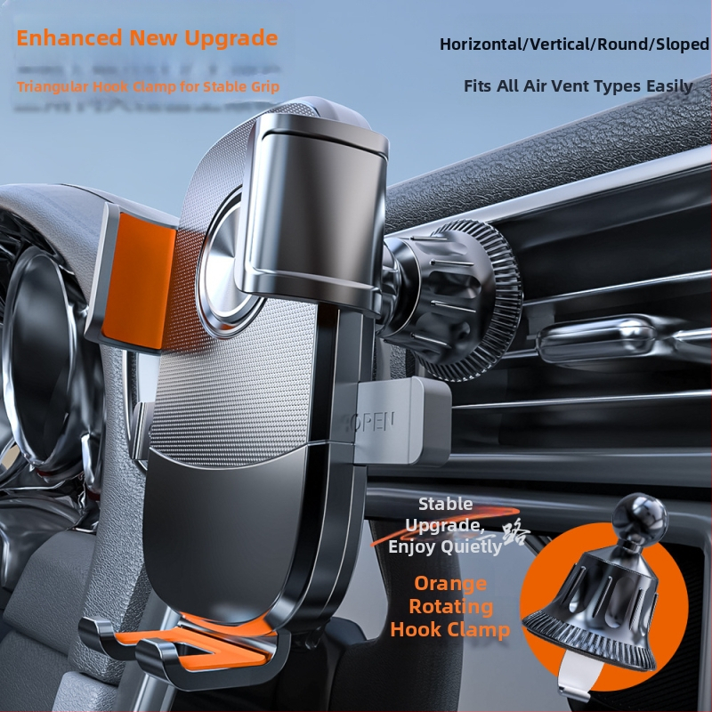 Universālais automašīnas telefona stiprinājums gaisa izplūdei, snap-on uzstādīšana, 360° rotācija, horizontāla un vertikāla orientācija