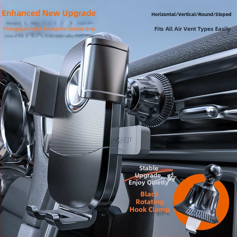 Universālais automašīnas telefona stiprinājums gaisa izplūdei, snap-on uzstādīšana, 360° rotācija, horizontāla un vertikāla orientācija