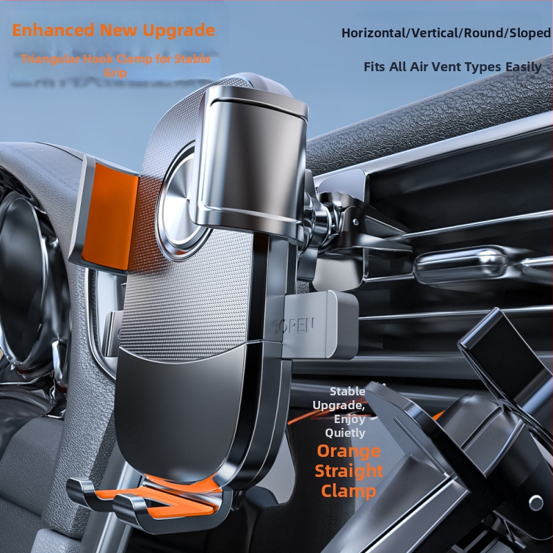 Universālais automašīnas telefona stiprinājums gaisa izplūdei, snap-on uzstādīšana, 360° rotācija, horizontāla un vertikāla orientācija