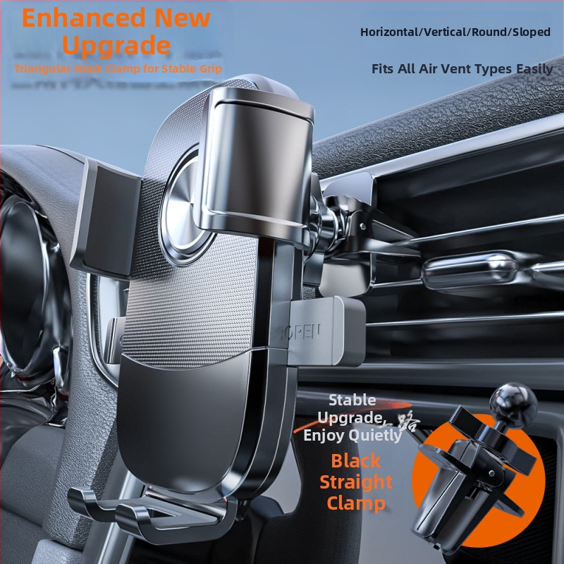 Universālais automašīnas telefona stiprinājums gaisa izplūdei, snap-on uzstādīšana, 360° rotācija, horizontāla un vertikāla orientācija