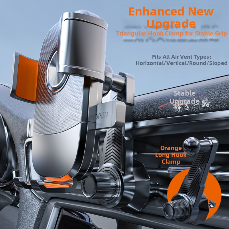 Universālais automašīnas telefona stiprinājums gaisa izplūdei, snap-on uzstādīšana, 360° rotācija, horizontāla un vertikāla orientācija