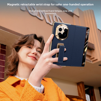 Huawei MateX7 ādas korpuss ar rotējošu plaukstas siksnu, dubultās ass elektroplating, Smart Window X6, Īsta āda, Izturība pret triecieniem