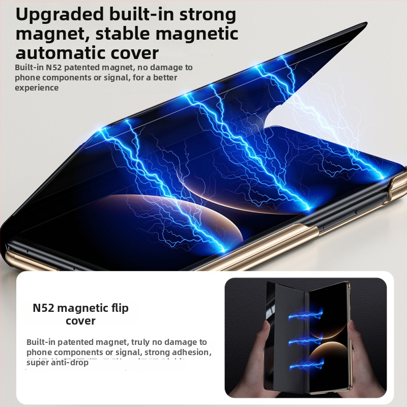 Huawei MateX7 ādas korpuss ar rotējošu plaukstas siksnu, dubultās ass elektroplating, Smart Window X6, Īsta āda, Izturība pret triecieniem