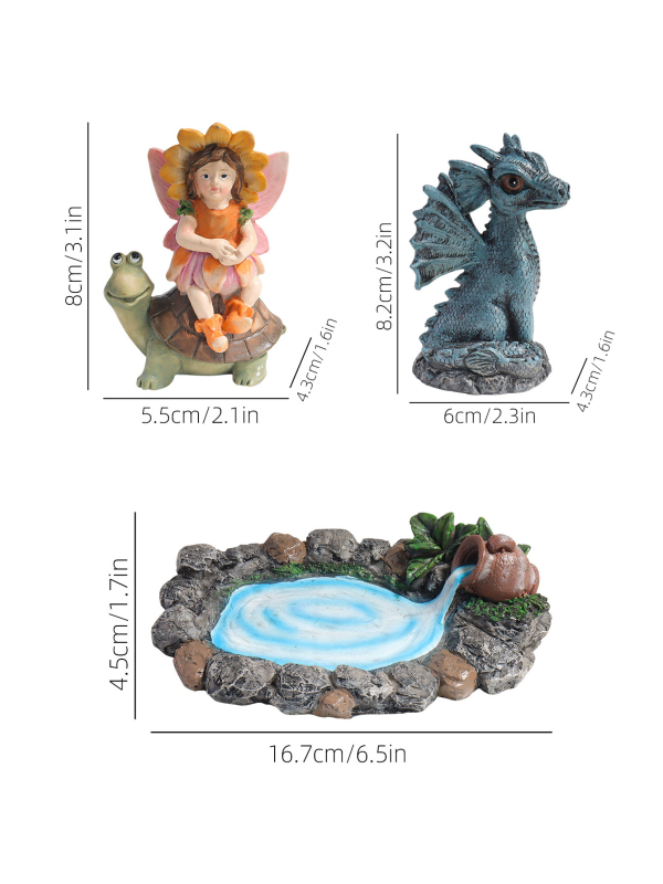 Smolene mini gradske figure za mikro pejzaž: dinosaurus, vila i elf, pastoralni stil, polu-ručna izrada, kartonsko pakiranje